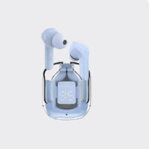 “AirPods A31 wireless earbuds with digital display case, Bluetooth 5.3 connectivity, and sleek lightweight design.”